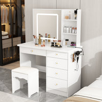 Coiffeuse moderne et minimaliste blanche de 100 cm avec miroir lumineux et prise
