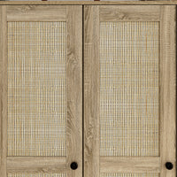 Armoire rustique à 4 portes de 160 cm avec panneaux en rotin, 6 tiroirs et 2 tringles de suspension
