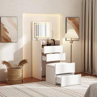 Coiffeuse moderne blanche de 47,5 cm avec lumières et miroir rabattable