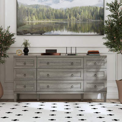 161 cm Modern White 9-Drawer Dresser with Gold Handles & Wide Storage Top