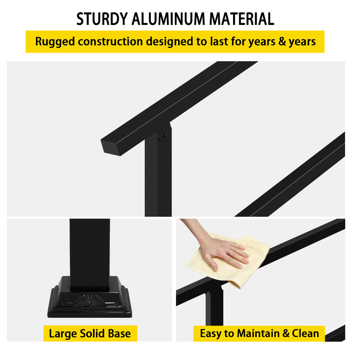 40,4 pouces Rampe d'escalier minimaliste en noir satiné avec angle réglable