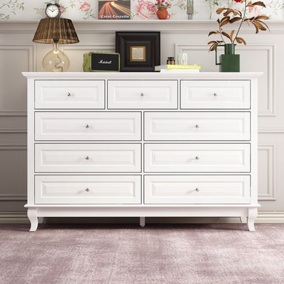 140 cm Traditional White Dressers & Chests With 9 Pull-out Drawers