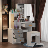 Coiffeuse moderne blanche/noire de 89,9 cm avec miroir coulissant, 4 tiroirs, étagères et tabouret rembourré