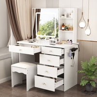 Coiffeuse moderne et minimaliste blanche de 100 cm avec miroir lumineux et prise