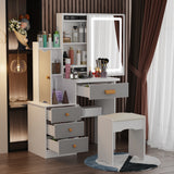 Coiffeuse moderne blanche/noire de 89,9 cm avec miroir coulissant, 4 tiroirs, étagères et tabouret rembourré