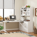174 cm Modern White Standing Desk with Bookcase
