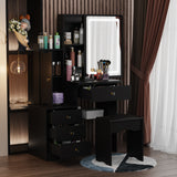 Coiffeuse moderne blanche/noire de 89,9 cm avec miroir coulissant, 4 tiroirs, étagères et tabouret rembourré