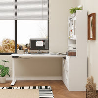 Bureau d'ordinateur élévateur blanc moderne de 174 cm avec bibliothèque