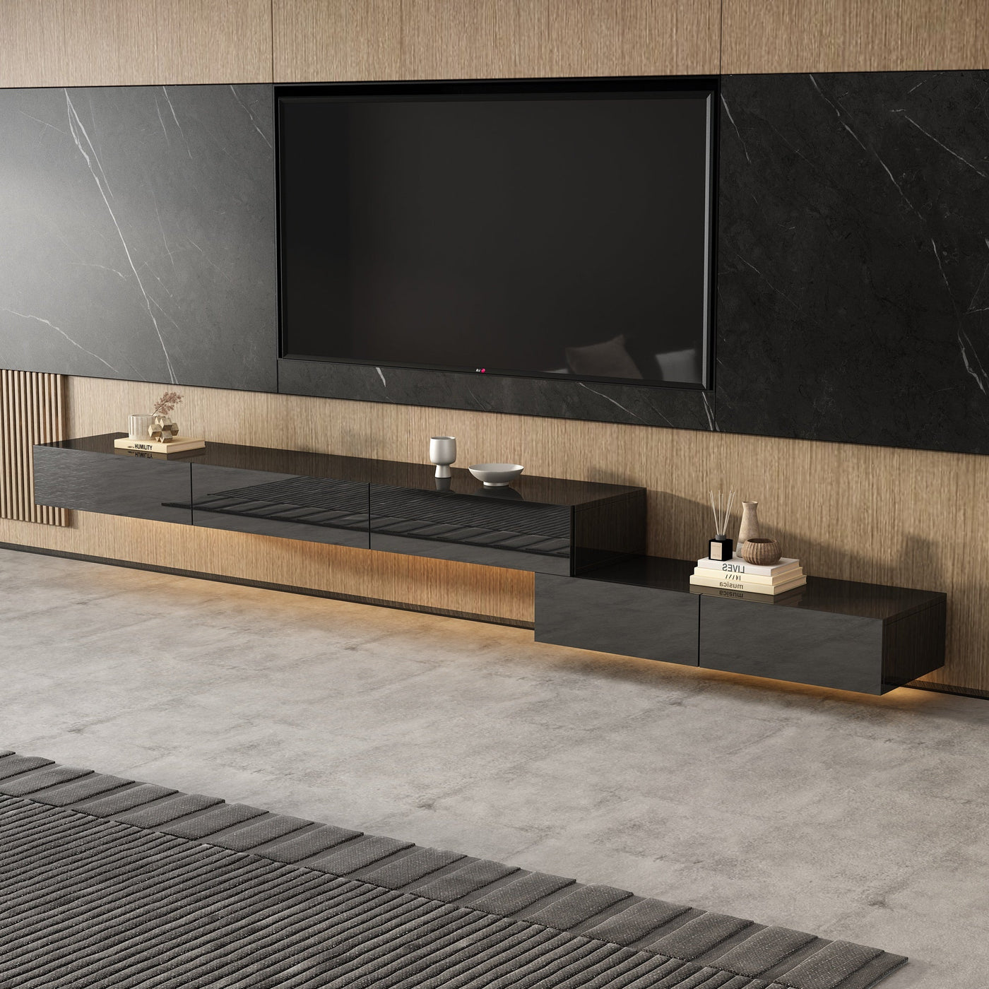 240 cm Modern Minimalist Black TV Stand Wall-Mounted And Freely Arranged TV Stand With LED