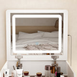 Coiffeuse moderne blanche de 47,5 cm avec lumières et miroir rabattable