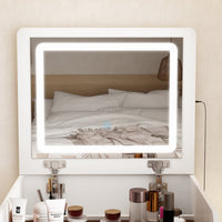 Coiffeuse moderne blanche de 47,5 cm avec lumières et miroir rabattable