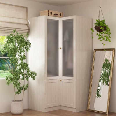 90 cm Modern Corner Armoire with Frosted Glass Doors and 4 Doors