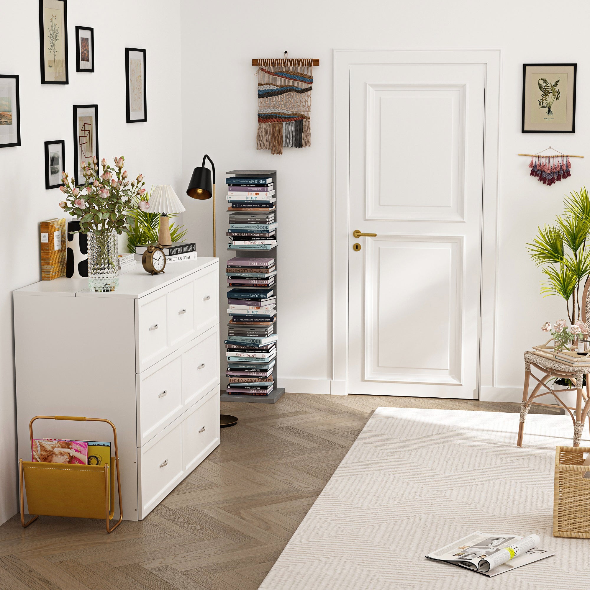 Lit pliant moderne et minimaliste blanc de 140 cm avec prises électriques