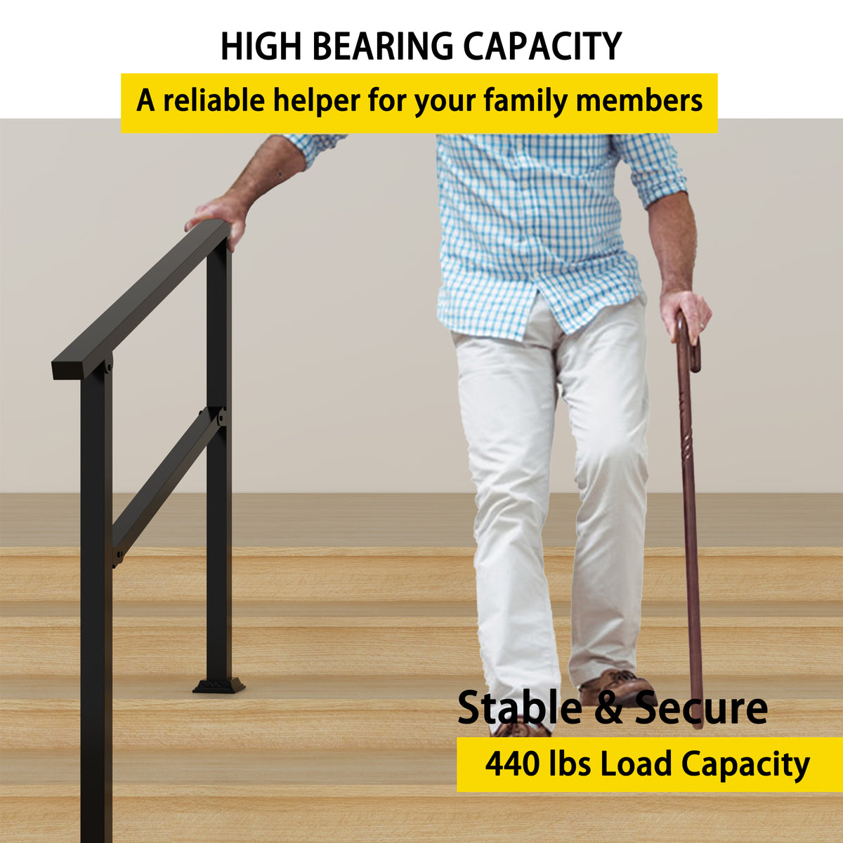 40,4 pouces Rampe d'escalier minimaliste en noir satiné avec angle réglable