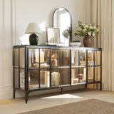 Bahut-buffet moderne marron de 160 cm avec 4 portes et accents dorés