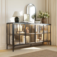 160 cm Modern Brown Sideboard Buffet Cabinet with 4 Doors and Gold Accents