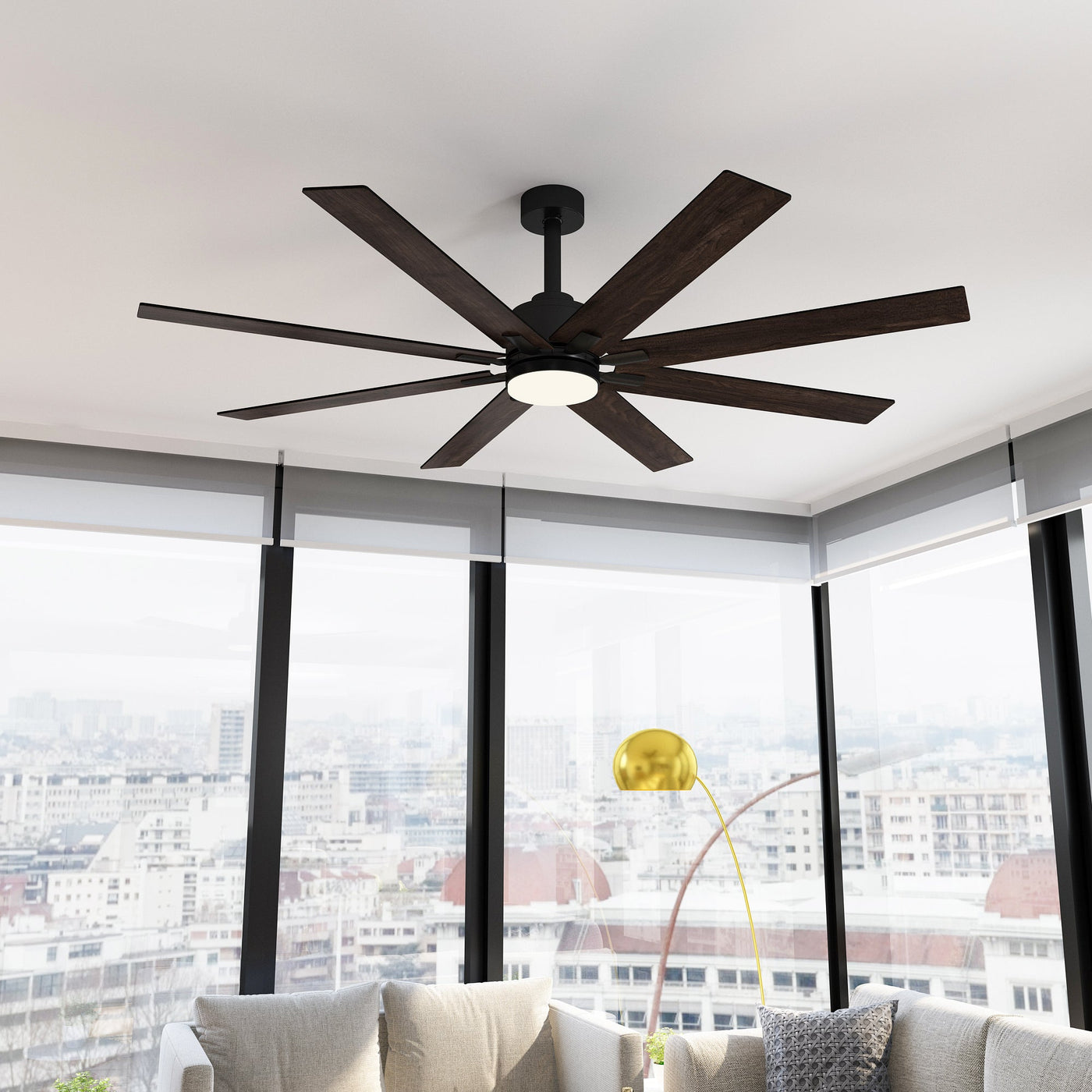 80 cm Modern Dark Brown Ceiling Fan with Dual-Tone Blades and 3-Color LED Light