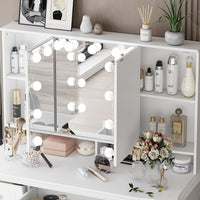 Table de toilette moderne minimaliste blanche de 110 cm avec 7 tiroirs, lumières et miroir