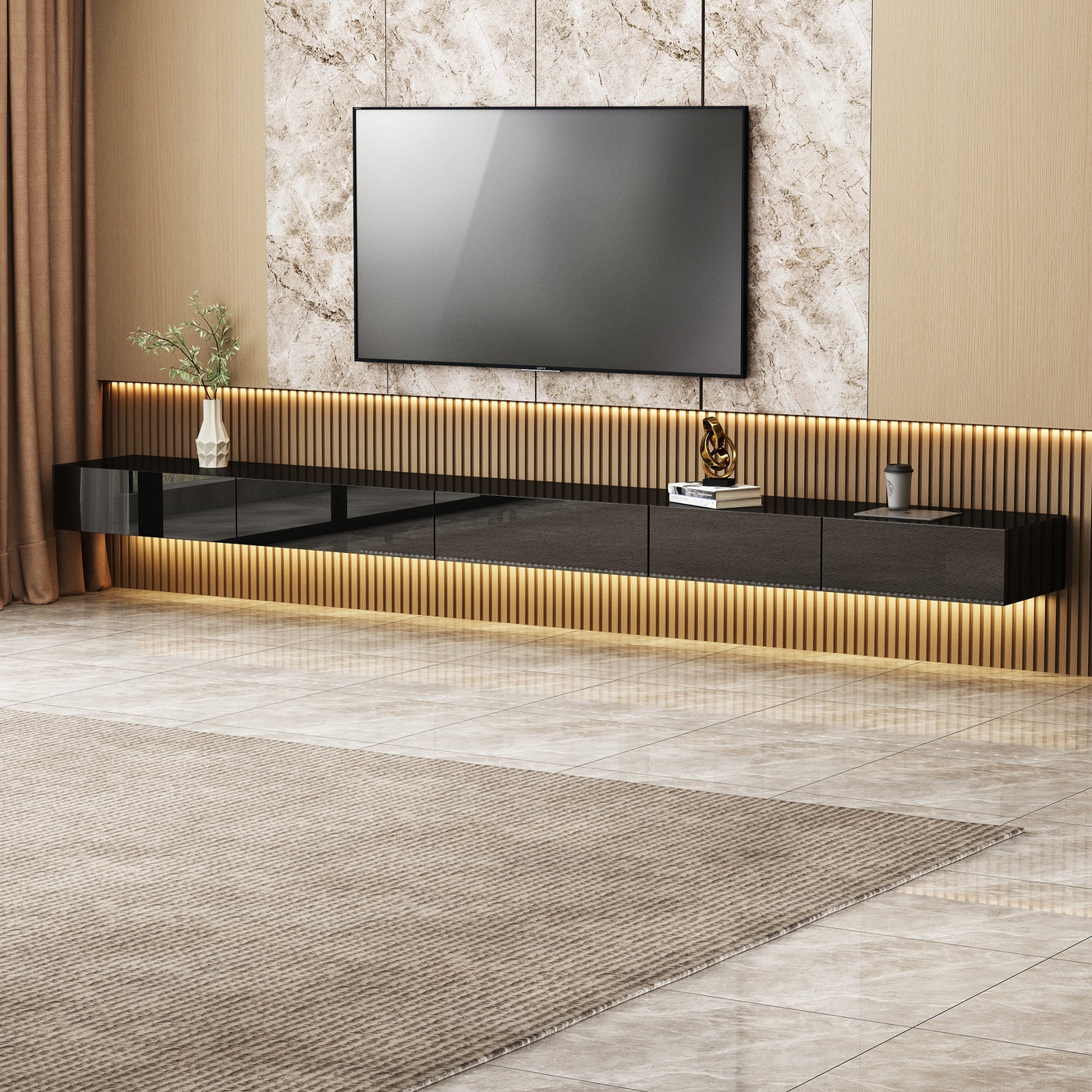240 cm Modern Minimalist Black TV Stand Wall-Mounted And Freely Arranged TV Stand With LED
