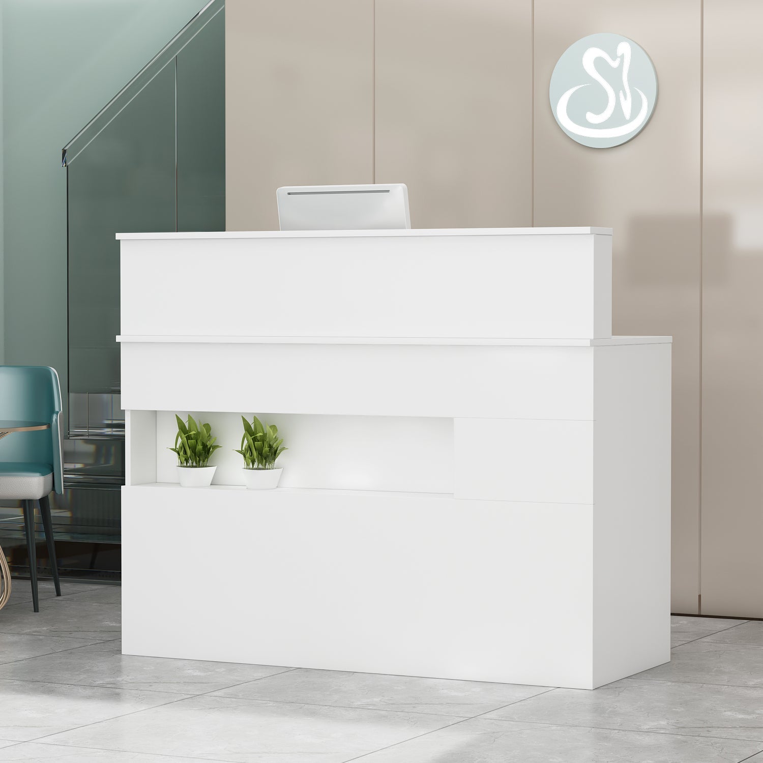 Modern Reception Desk Counter Desk with LED Lighting for Hall Entrance
