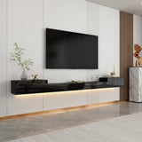 280 cm Modern Minimalist Black TV Stand Floating High Gloss TV Stand With LED Light