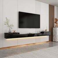 280 cm Modern Minimalist Black TV Stand Floating High Gloss TV Stand With LED Light
