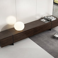 243 cm Modern Rustic Dark Brown Entertainment Center with 4 Pull-Down Doors