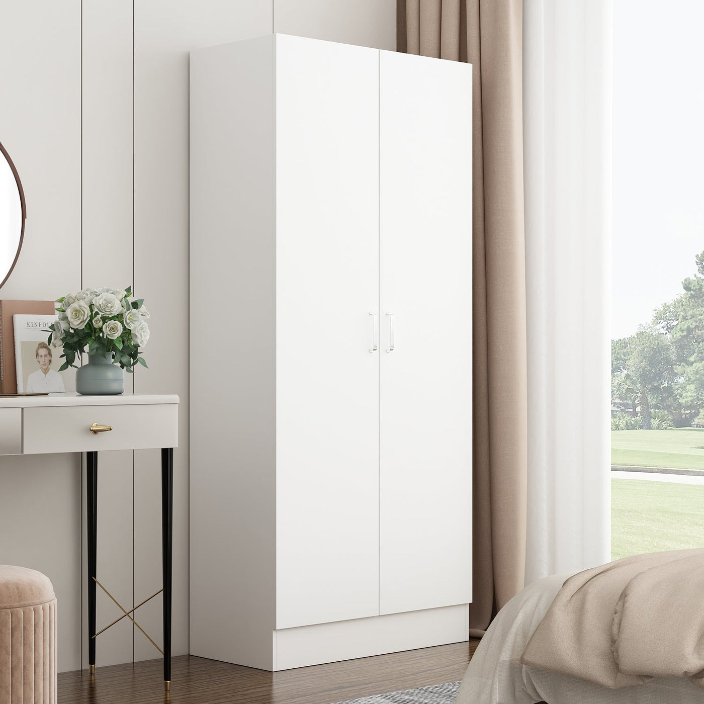 Armoire de penderie moderne blanche à 5 niveaux avec 2 portes de 80 cm