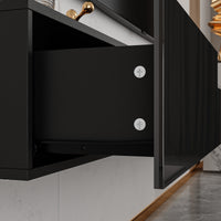280 cm Modern Minimalist Black TV Stand Floating High Gloss TV Stand With LED Light