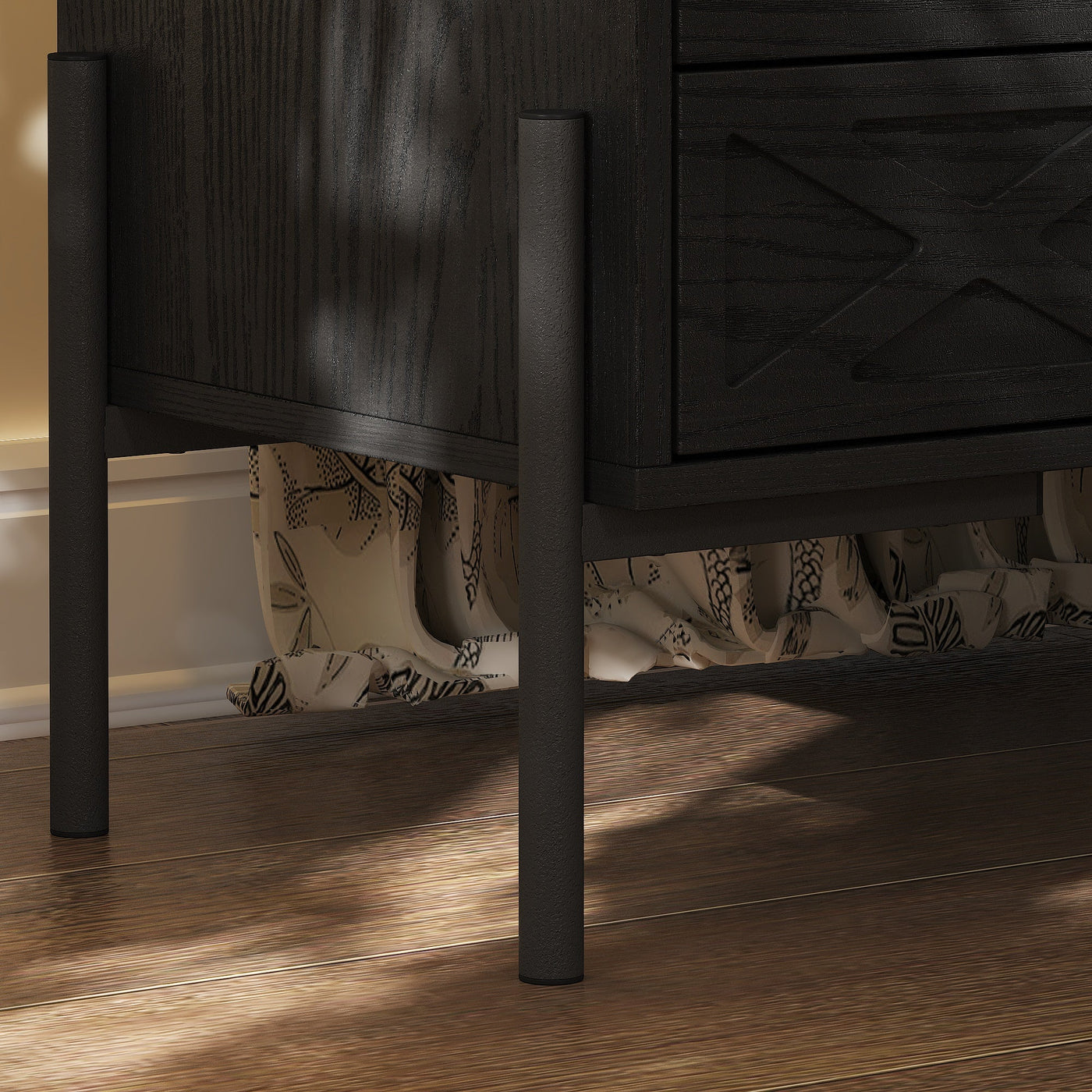 80 cm Modern Black 3-Drawer Nightstand with Metal Legs