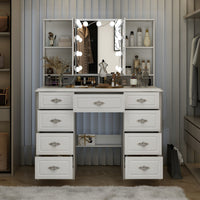 Table de toilette moderne minimaliste blanche de 110 cm avec 7 tiroirs, lumières et miroir