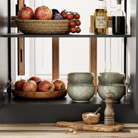 196 cm Modern Black Kitchen Island With Adjustable Shelves And Butcher Block Top