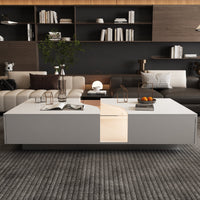 140 cm Modern Minimalist White Coffee Table With Light And Glass Finish In The Middle