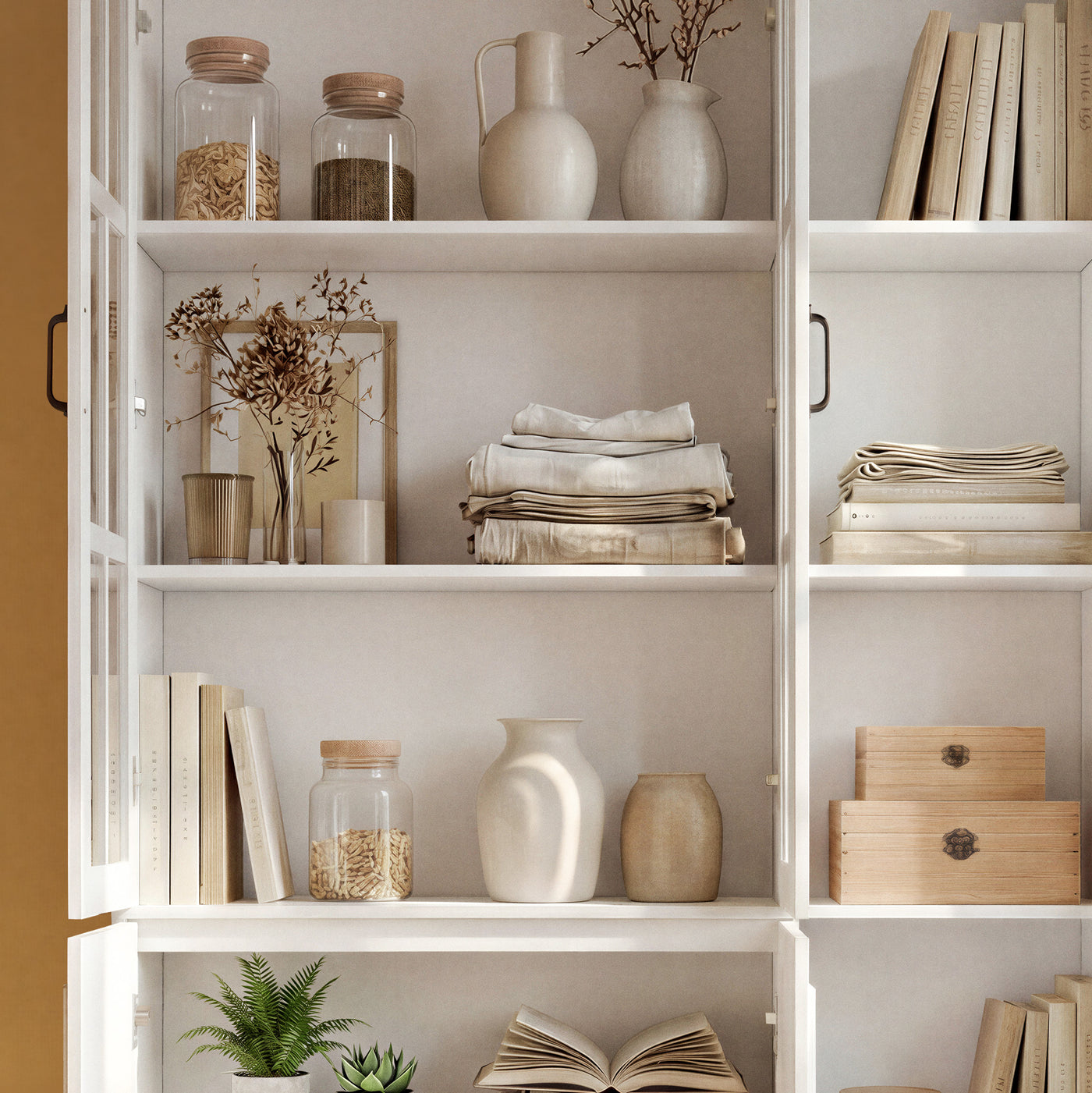 120 cm Modern White Freestanding Wood Bookcase with 3 Glass Doors