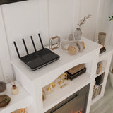 150 cm Modern Classic White TV Stand With Light Electronic Fireplace Open Shelves