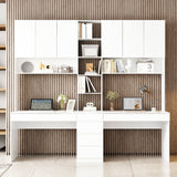 Bureau blanc moderne de 240 cm avec portes battantes et tiroirs coulissants