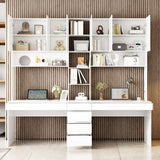Bureau blanc moderne de 240 cm avec portes battantes et tiroirs coulissants