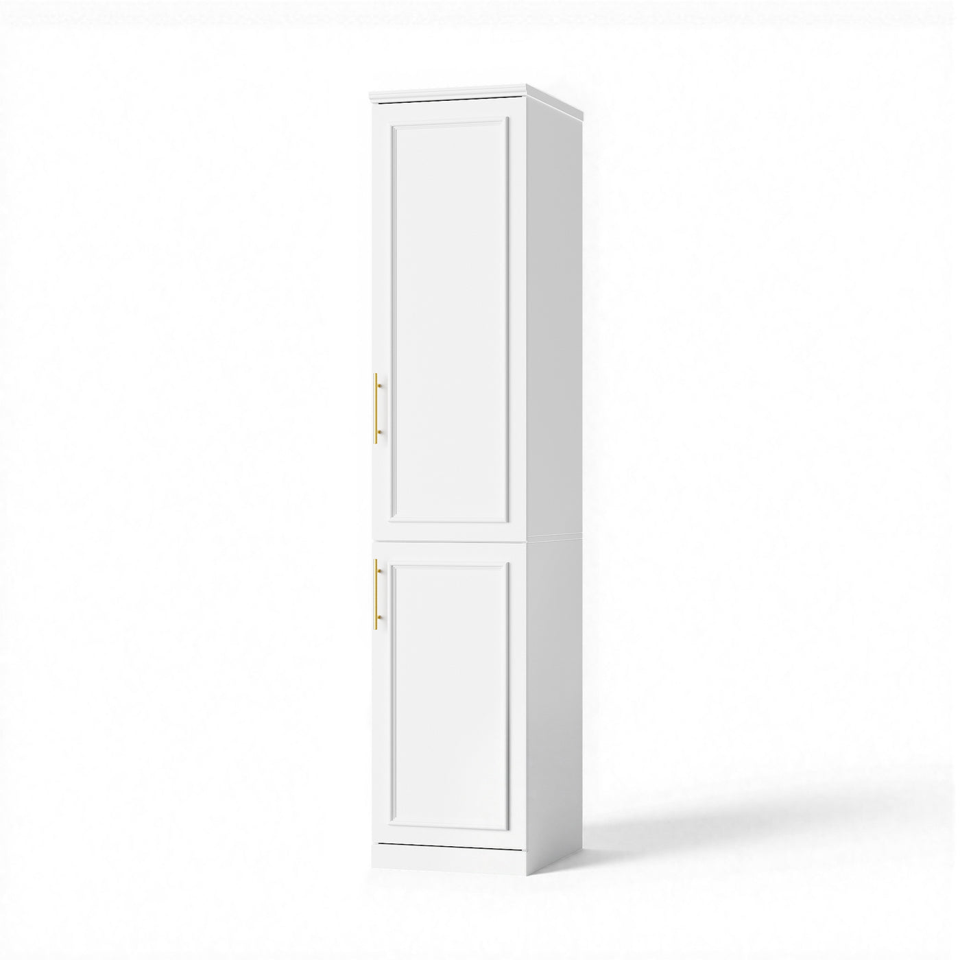 40 cm Modern White Compact Wardrobe with Dual Doors, Golden Handles and Multiple Storage Sections