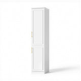 40 cm Modern White Compact Wardrobe with Dual Doors, Golden Handles and Multiple Storage Sections