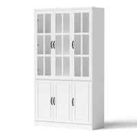 120 cm Modern White Freestanding Wood Bookcase with 3 Glass Doors