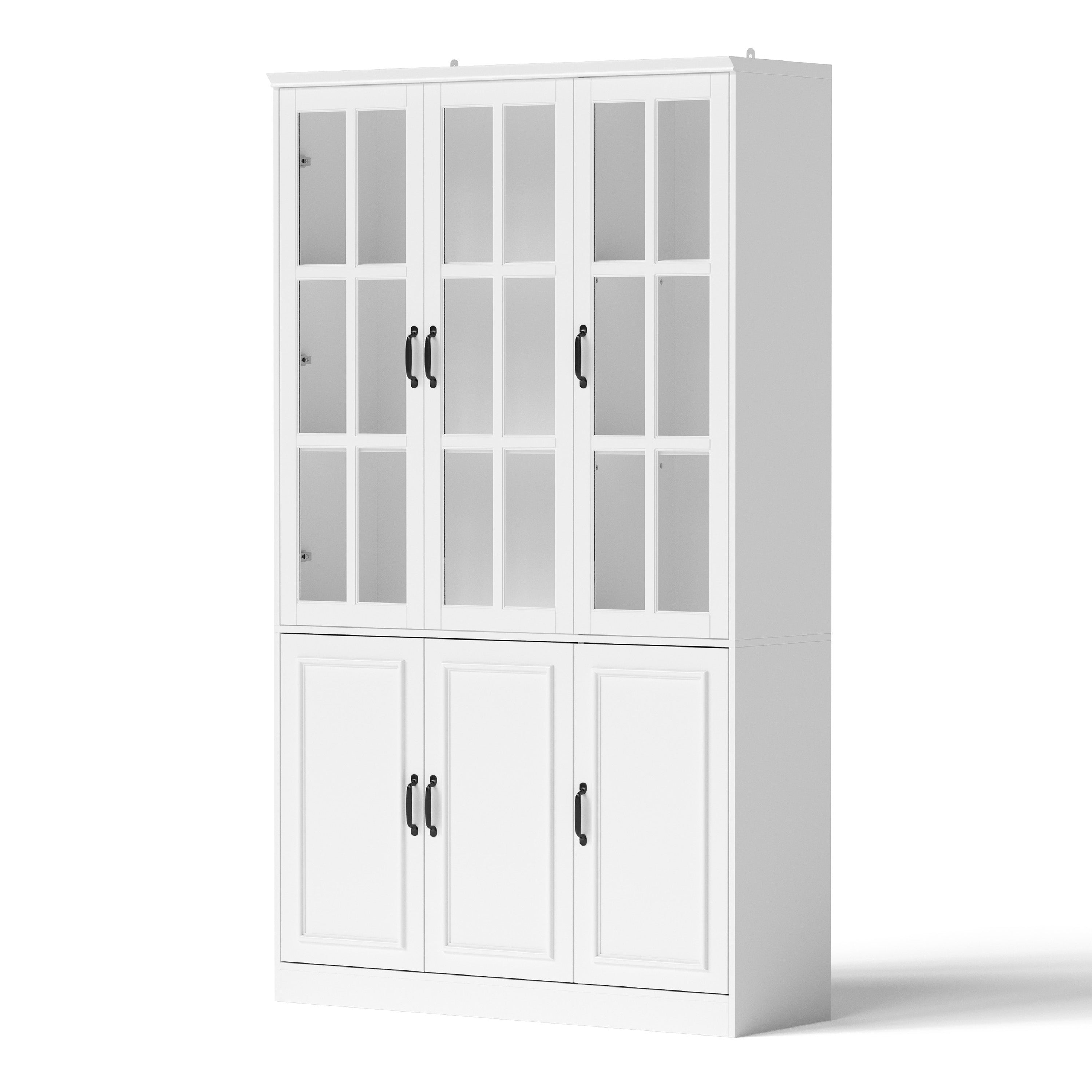 Bibliothèque autoportante moderne en bois blanc de 120 cm avec 3 portes vitrées