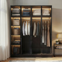 150 cm Modern Black Wardrobe Armoires With LED Lighting and Tempered Glass Doors