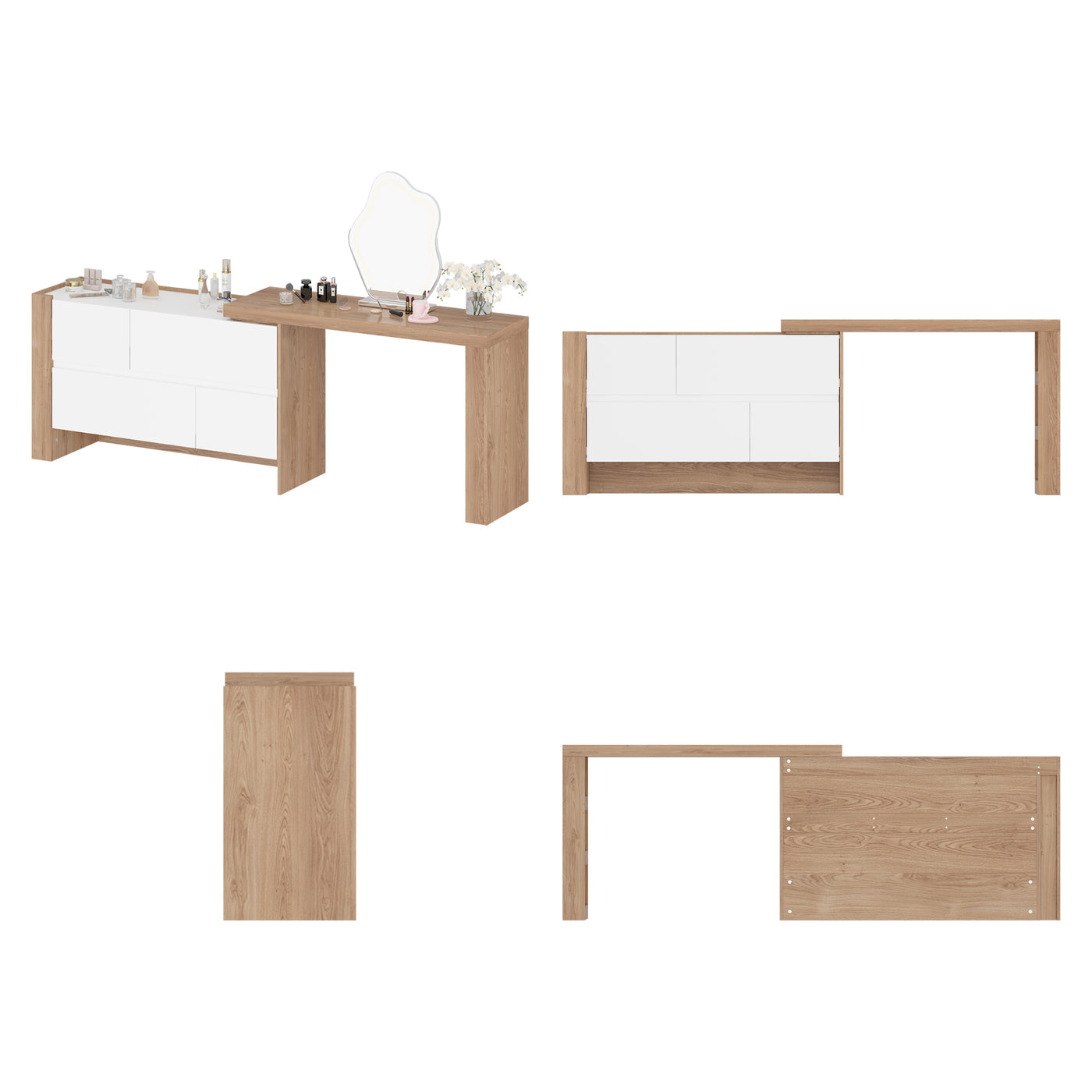 Meuble-lavabo moderne en L de 100 cm avec commode à 4 tiroirs
