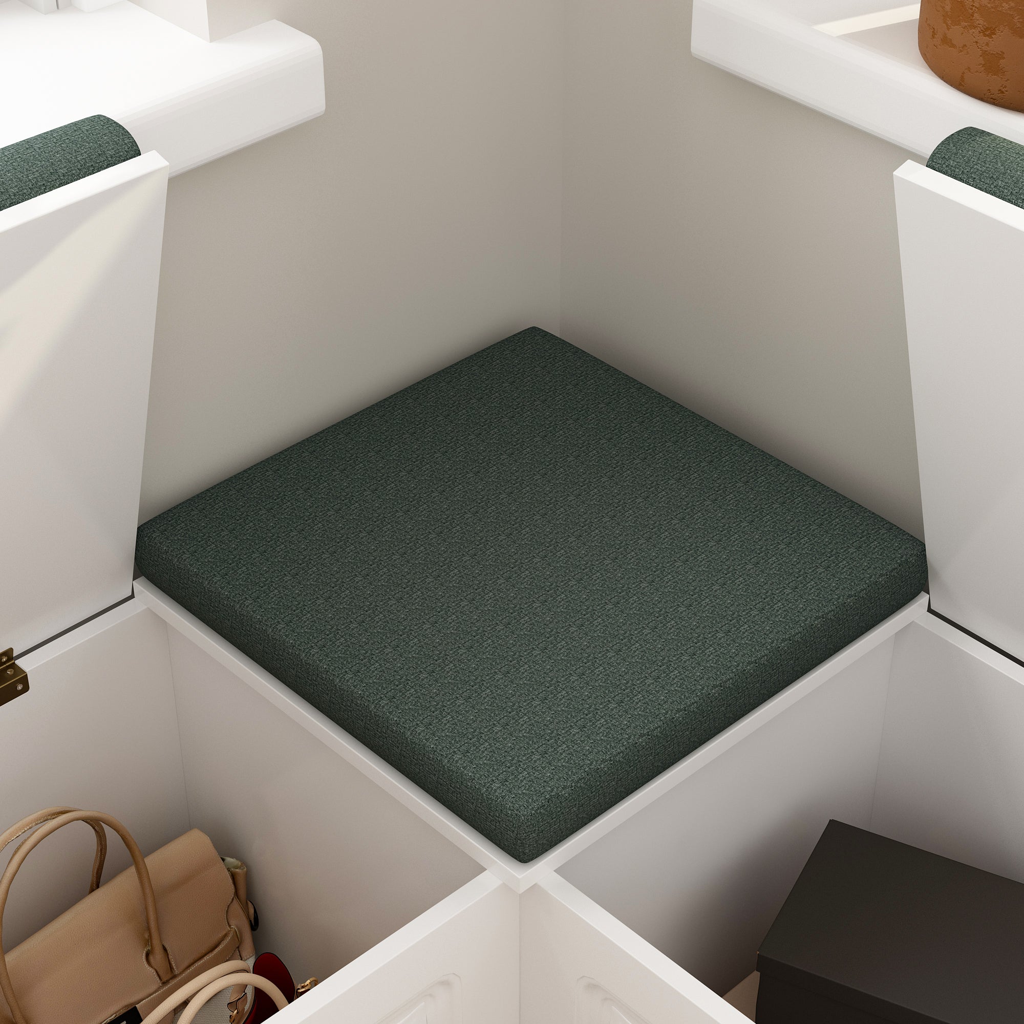 160 cm Modern White Corner Shoe Bench with Cushion and Storage