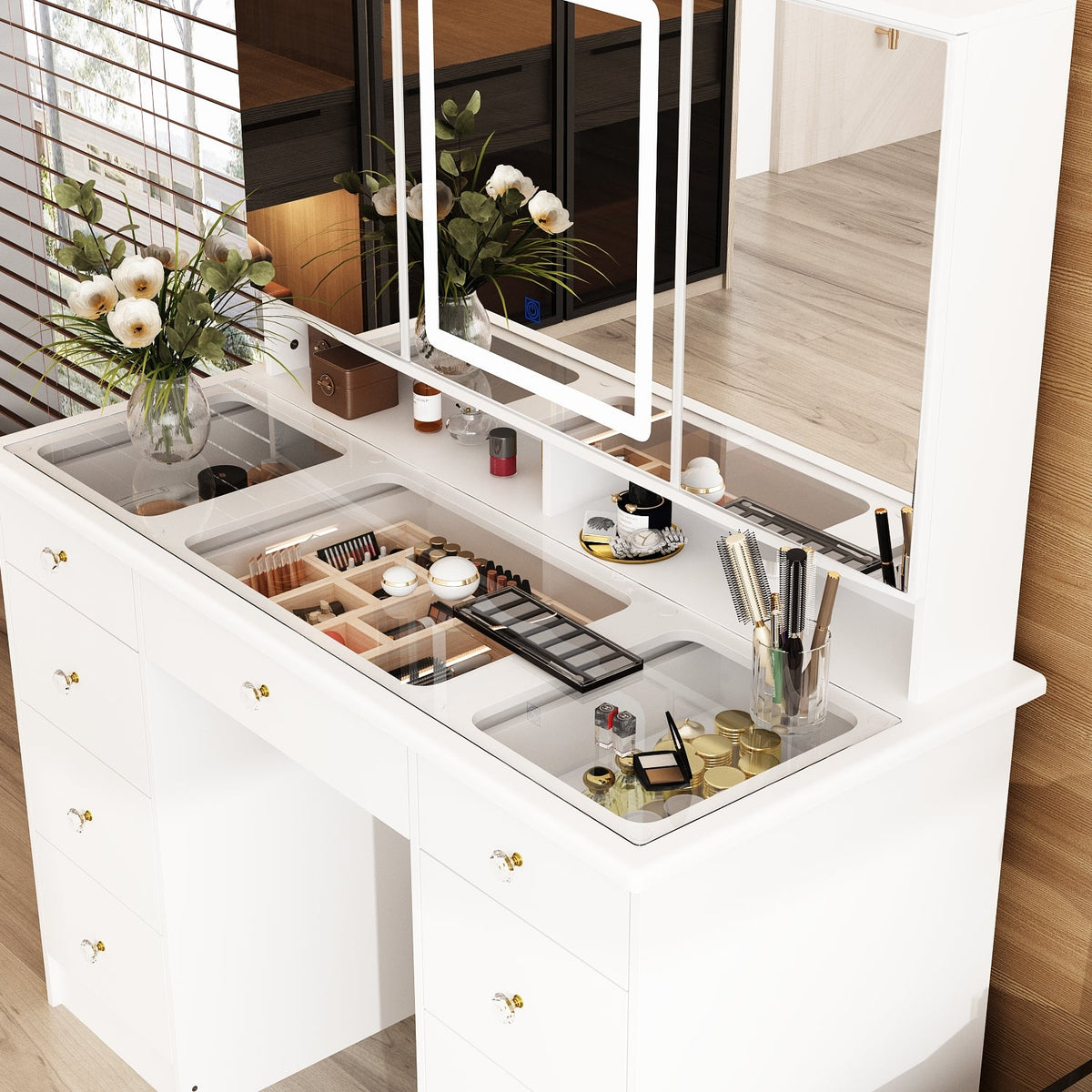 #Color_White/Glass Tabletop