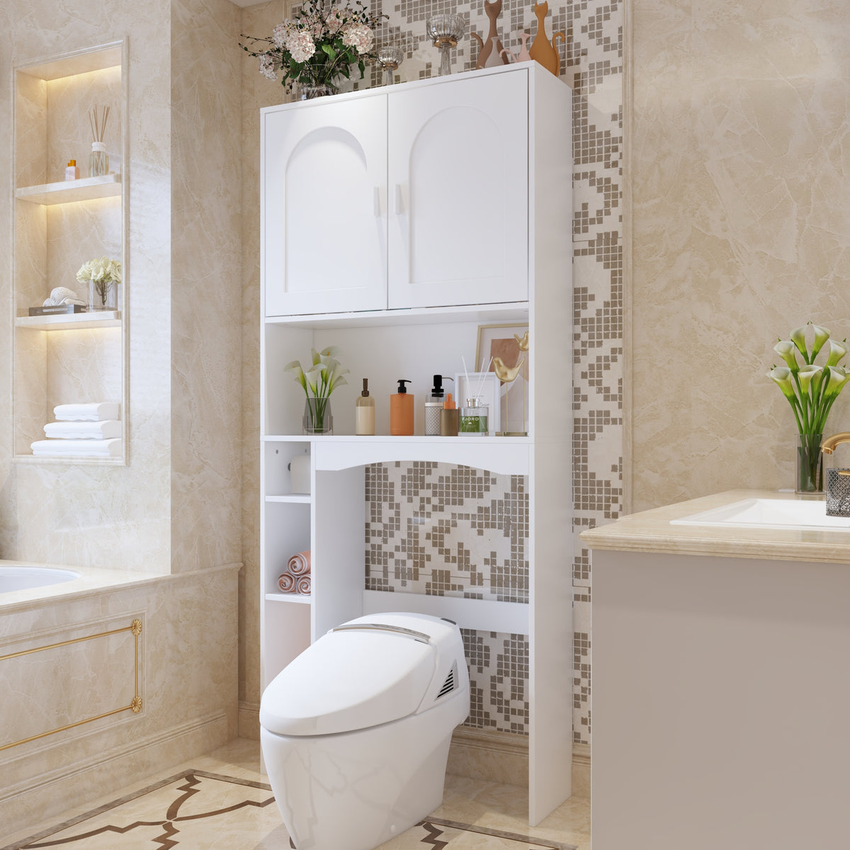80 cm Modern White Toilet Storage with Tissue Holder