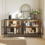 Bahut-buffet moderne marron de 160 cm avec 4 portes et accents dorés