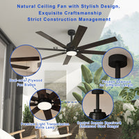 80 cm Modern Dark Brown Ceiling Fan with Dual-Tone Blades and 3-Color LED Light