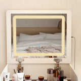 Coiffeuse moderne blanche de 47,5 cm avec lumières et miroir rabattable