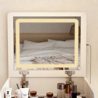 Coiffeuse moderne blanche de 47,5 cm avec lumières et miroir rabattable